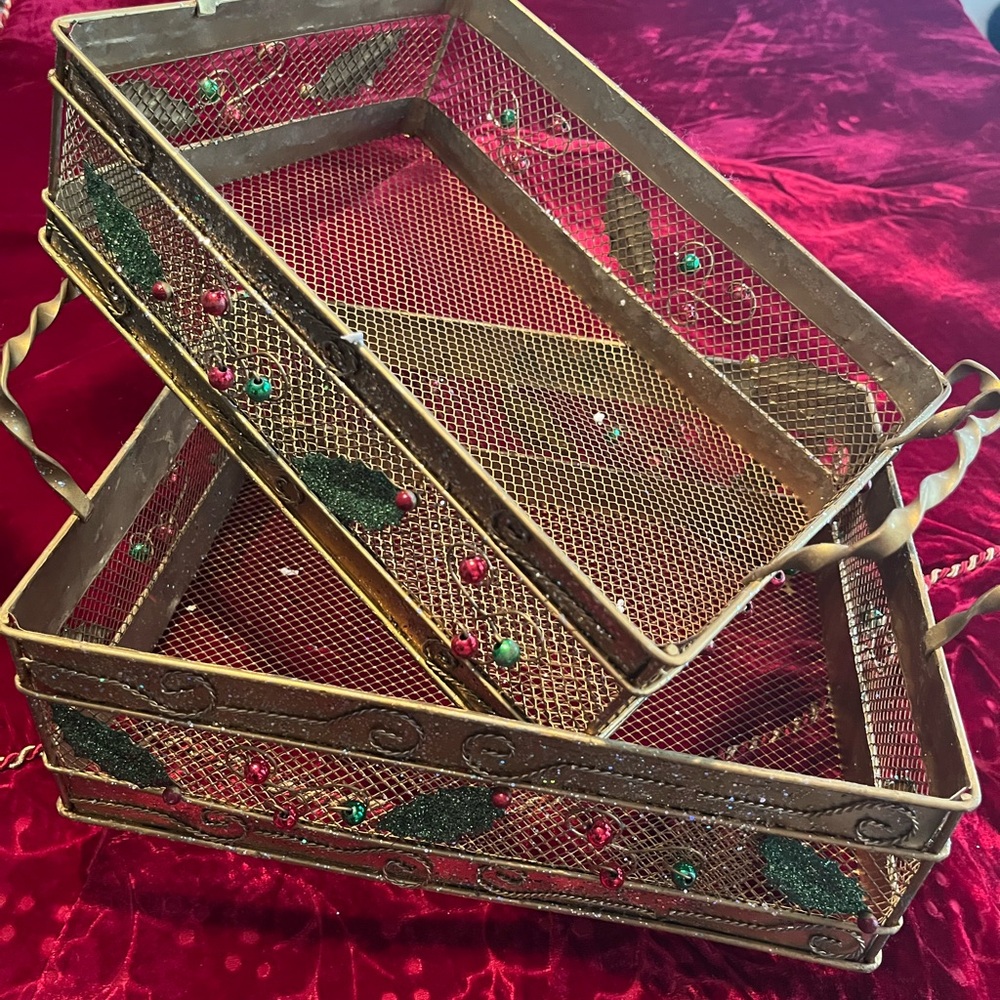 Decorative Gold and Green Metal Trays